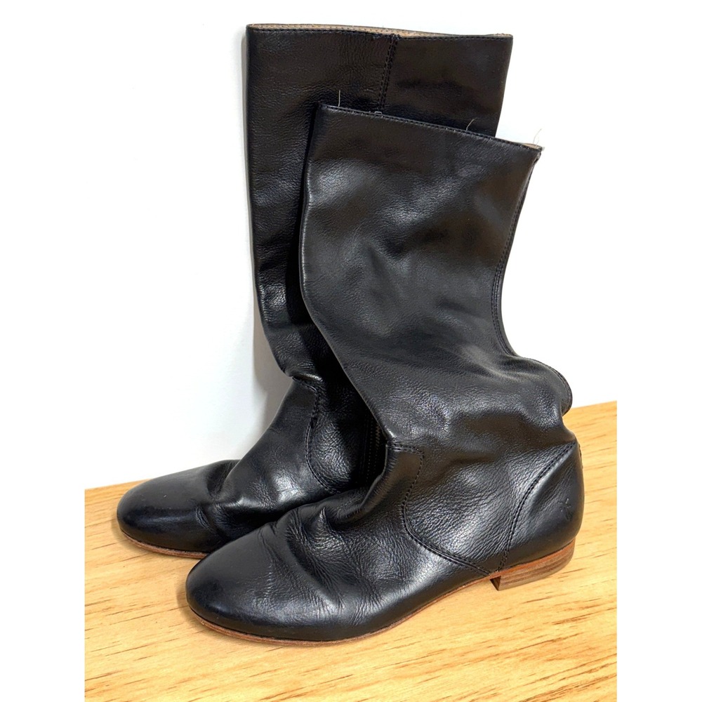 Frye Jillian Pull On Black Leather Tall Boots Flat Round‎ Toe 76010 Womens 8.5M